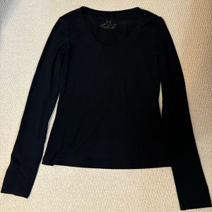 Scoop neck black long sleeve shirt, size S
